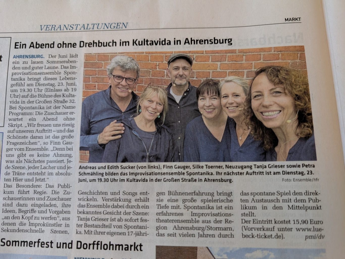 Improtheater Spontanika Ahrensburg – Markt Zeitung Artikel Kultavida Zeitungsartikel der Markt Zeitung über das Improvisationstheater Spontanika im Kultavida Ahrensburg.
