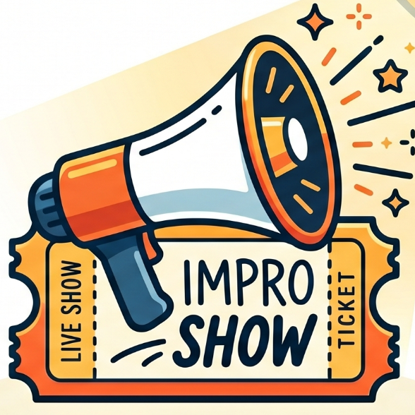 Spontanika Impro-Show Blick auf eine leere Theaterbühne mit Stuhlreihen für die Impro-Show von Spontanika.
